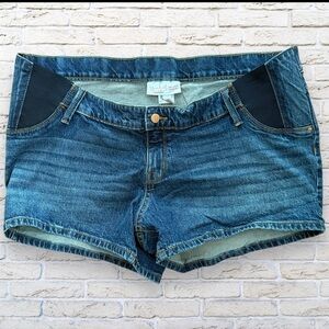 Isabel Maternity Blue Underbelly Midi Jean Shorts Size 14